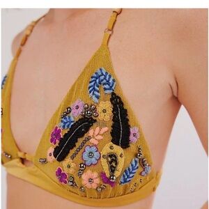 Free People Yellow Embroidered Bra